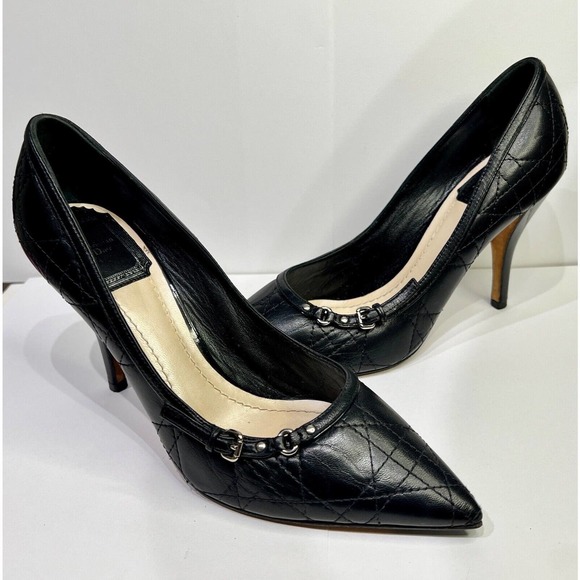 Christian Dior Cannage Pattern Black Leather Pumps Size 6.5 /I.T. 8.5 - Picture 6 of 7
